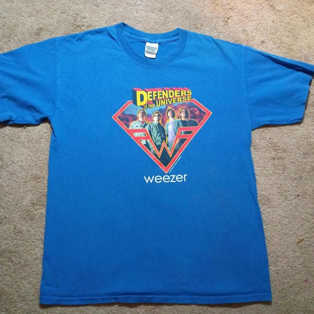 Vintage Weezer Superman T-Shirt Defenders Of The Universe L Emo 2002 Retro Rock